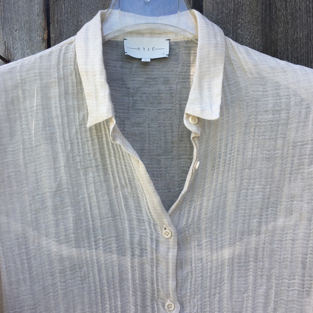 Arje Pleated Tie Front Blouse Cream L - Picture 3 of 12